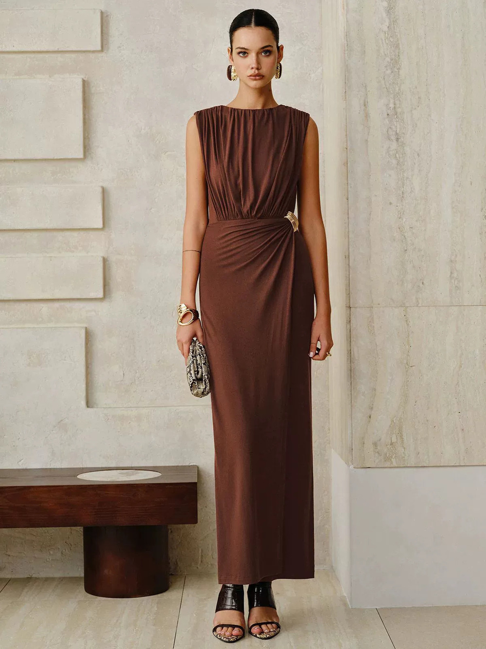 Zara Slim Fit Bodycon Sleeveless Dress with Metal Decor